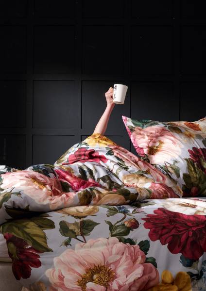 Mako-Satin-Bettwäsche Daphne Mako-Satin - Grau / Rot - 155 x 220 cm + Kissen 80 x 80 cm