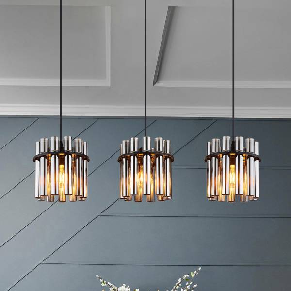 Pendelleuchte Gorley Typ C Rauchglas / Eisen - 3-flammig