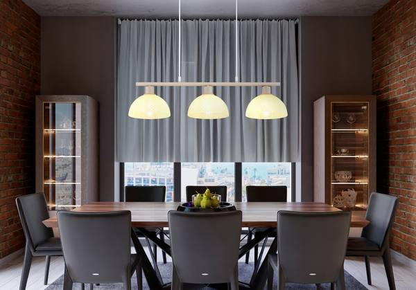 Pendelleuchte Selma Typ A Opalglas / Eisen - 3-flammig - Beige