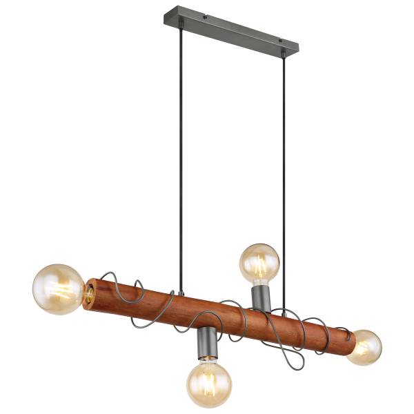Hanglamp Alice massief eucalyptushout/ijzer - 4-lichts