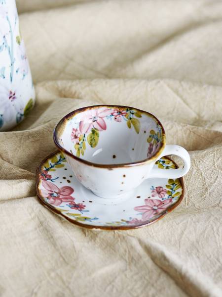 Tasse mit Untertasse Savina Rose 4er-Set Steinzeug - Mehrfarbig