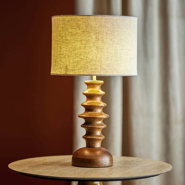 Tischlampe Elinora Mango massiv / Leinen - Braun