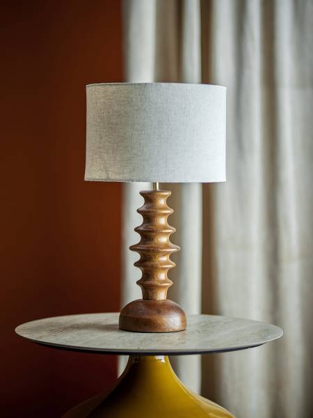 Tischlampe Elinora Mango massiv / Leinen - Braun