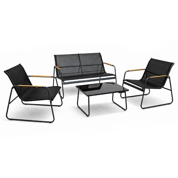 Loungeset Lexila 4-teilig Schwarz - Stahl - Polypropylen - 110 x 76 x 74 cm