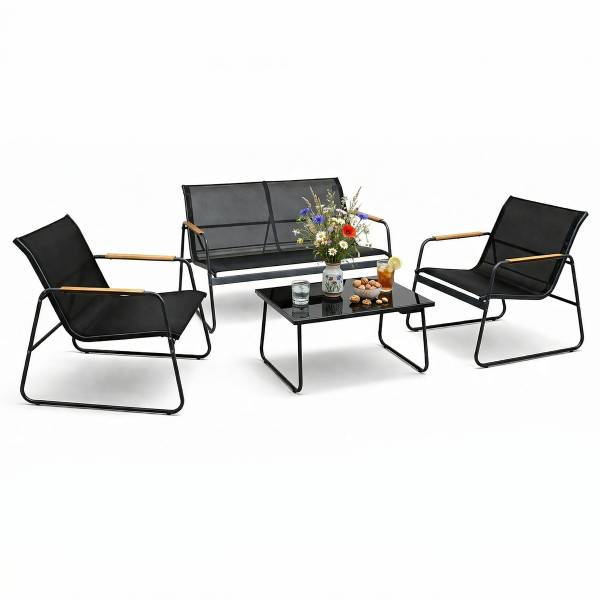 Loungeset Lexila 4-teilig Schwarz - Stahl - Polypropylen - 110 x 76 x 74 cm