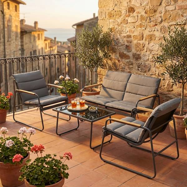 Loungeset Lexila 4-teilig inkl. Kissen Grau