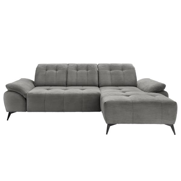 Ecksofa Baidi mit Longchair und Funktion Cordstoff Duana: Dunkelgrau - Longchair davorstehend rechts