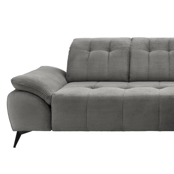 Ecksofa Baidi mit Longchair und Funktion Cordstoff Duana: Dunkelgrau - Longchair davorstehend rechts