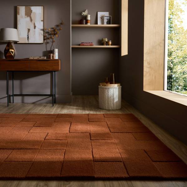 Wollteppich Checkerboard Wolle - Terracotta - 200 x 290 cm