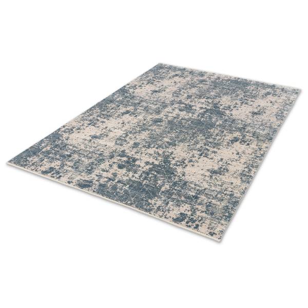 Kurzflorteppich Venosa D252 Polyeste / Viskose - Creme / Blau - 80 x 150 cm