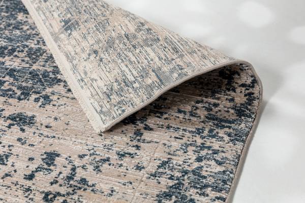 Kurzflorteppich Venosa D252 Polyeste / Viskose - Creme / Blau - 80 x 150 cm