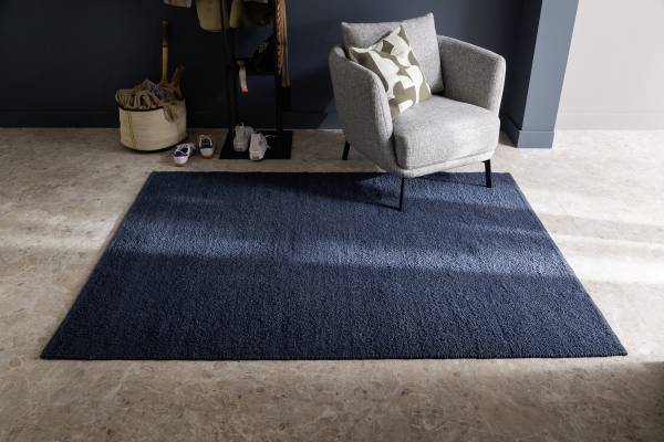 Kurzflorteppich Junika D250 Wolle / Polyester - Dunkelblau - 140 x 200 cm