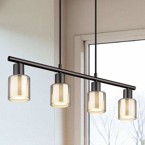 Pendelleuchte Villegas Opalglas / Eisen - 4-flammig