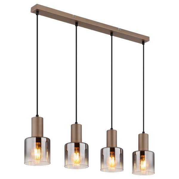 Pendelleuchte Walton Rauchglas / Eisen - 4-flammig