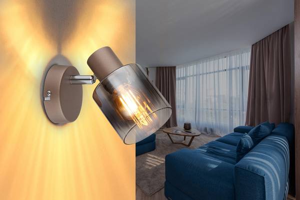 Wandleuchte Walton Rauchglas / Eisen - 1-flammig