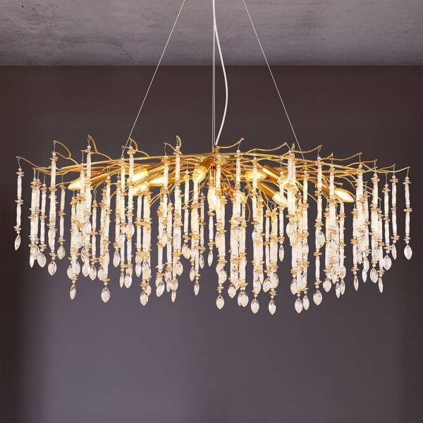 Suspension Gloria Type C Verre cristallin / Acier - 12-flammes