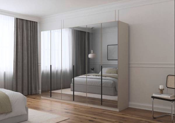 Drehtürenschrank Skyla Typ A Grauspiegel - Kaschmir - 271 x 210 cm - Basic