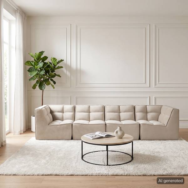 Modulares Ecksofa JUNEE 4-teilig Set B Beige - Samt