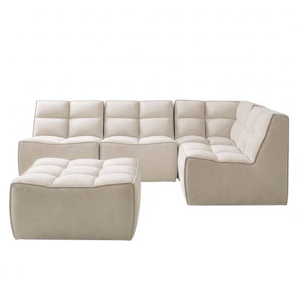 Modulares Ecksofa JUNEE mit Hocker Set B Beige - Samt