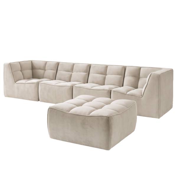 Modulares Ecksofa JUNEE mit Hocker Set C Beige - Samt