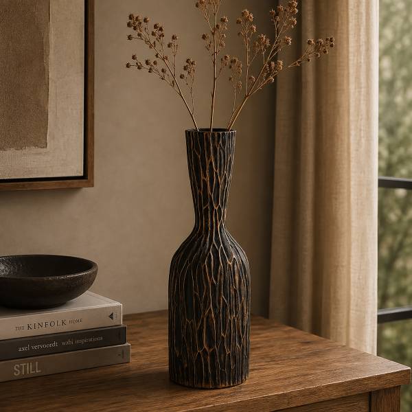 Vase Sakti Typ H Aluminiumguss - Schwarz / Gold