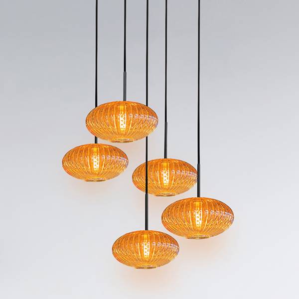 Pendelleuchte HaloSwap Aluminium / Farbglas - 5-flammig