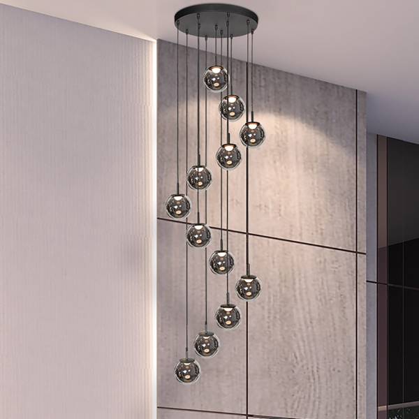 Pendelleuchte Bollique Typ B Eisen / Rauchglas - 12-flammig