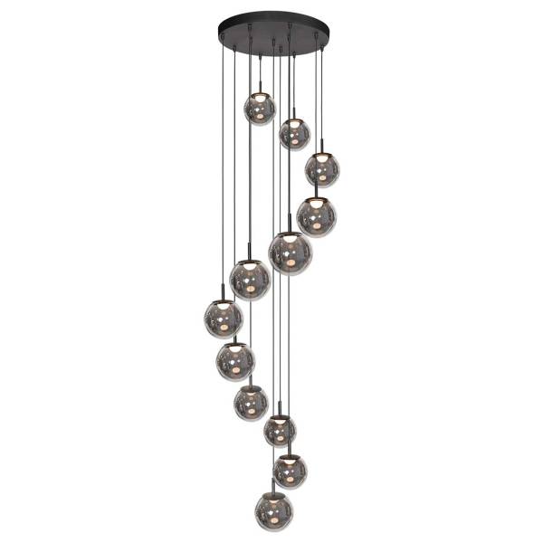Pendelleuchte Bollique Typ B Eisen / Rauchglas - 12-flammig