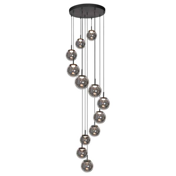 Pendelleuchte Bollique Typ B Eisen / Rauchglas - 12-flammig