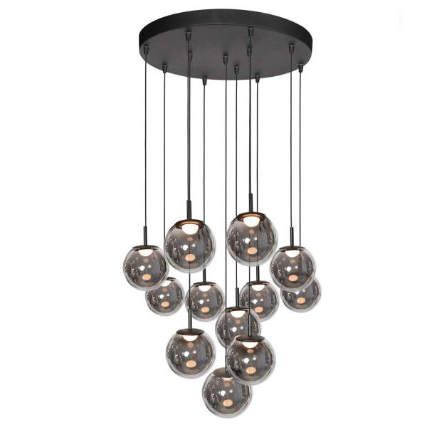 Pendelleuchte Bollique Typ B Eisen / Rauchglas - 12-flammig