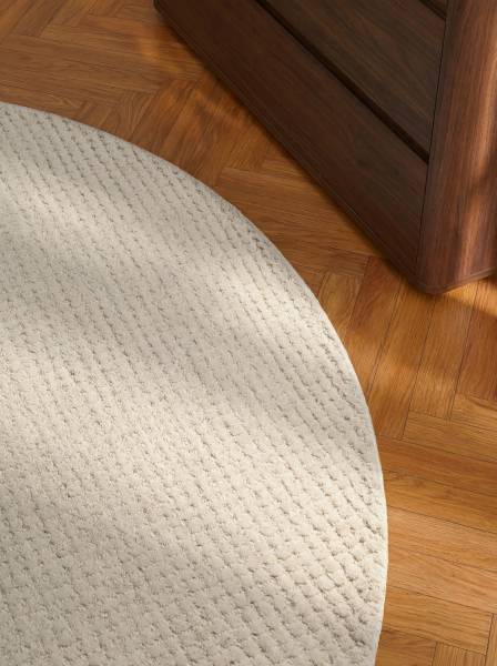 Wollteppich Eloise rund Wolle / Baumwolle - Creme - Durchmesser: 160 cm