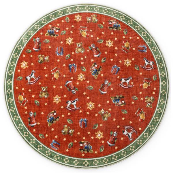 Kurzflorteppich Noel rund Polyester - Rot / Grün - Durchmesser: 160 cm