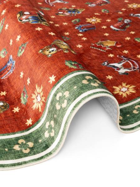 Kurzflorteppich Noel rund Polyester - Rot / Grün - Durchmesser: 160 cm
