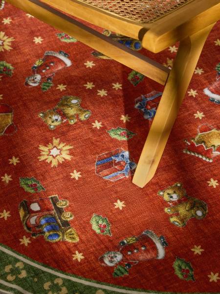 Kurzflorteppich Noel rund Polyester - Rot / Grün - Durchmesser: 160 cm