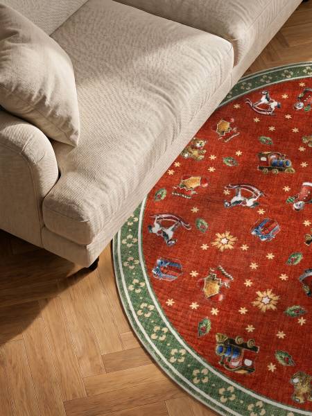 Kurzflorteppich Noel rund Polyester - Rot / Grün - Durchmesser: 160 cm