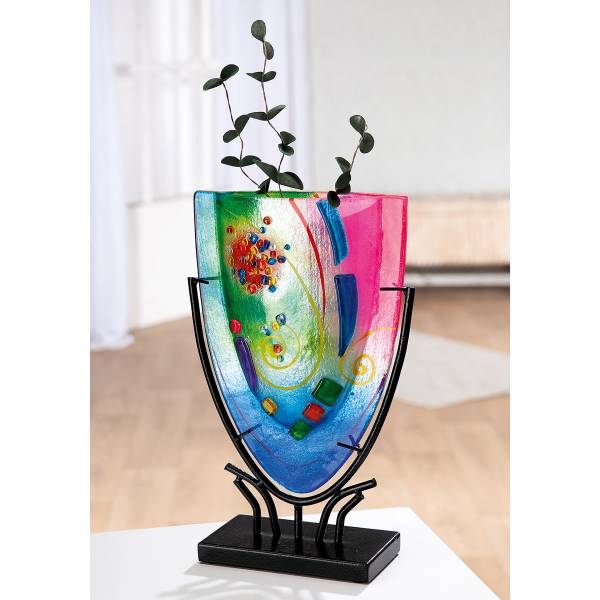 Vase Cool Farbglas / Eisen - Mehrfarbig / Schwarz