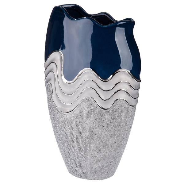 Vase Wavy Keramik - Dunkelblau / Silber