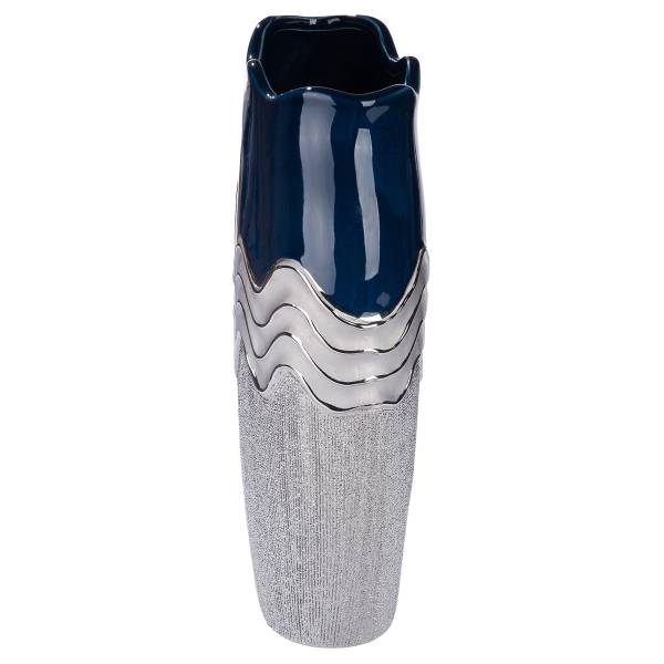 Vase Wavy Keramik - Dunkelblau / Silber