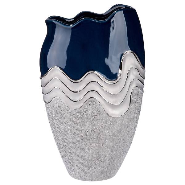 Vase Wavy Keramik - Dunkelblau / Silber