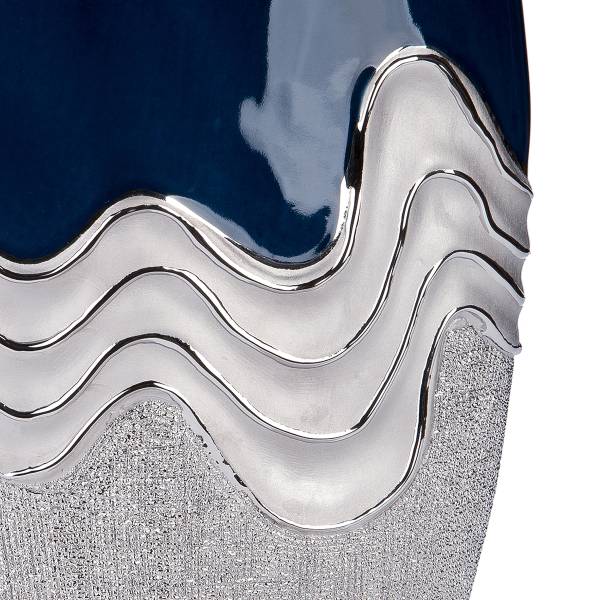 Vase Wavy Keramik - Dunkelblau / Silber
