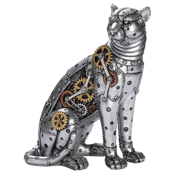 Figur Steampunk Leopard Kunstharz - Silber / Gold / Schwarz