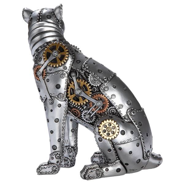 Figur Steampunk Leopard Kunstharz - Silber / Gold / Schwarz