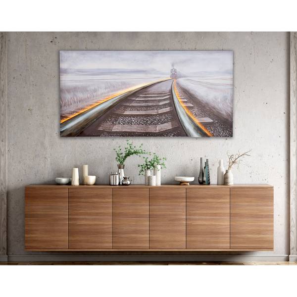 Leinwandbild Railroad Canvas / Kunstharz - Mehrfarbig / Orange