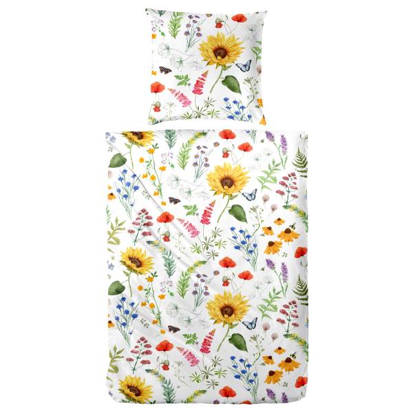 Renforcé-Bettwäsche Flowerbee Renforcé - Mehrfarbig - 135 x 200 cm + Kissen 80 x 80 cm