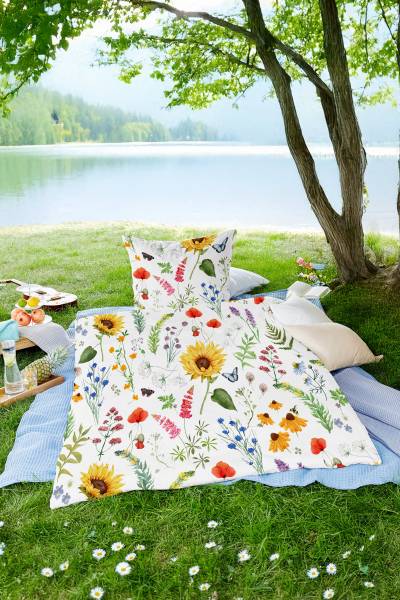 Renforcé-Bettwäsche Flowerbee Renforcé - Mehrfarbig - 135 x 200 cm + Kissen 80 x 80 cm