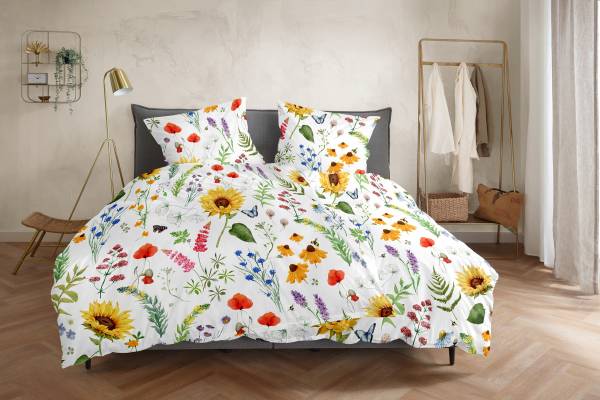 Renforcé-Bettwäsche Flowerbee Renforcé - Mehrfarbig - 135 x 200 cm + Kissen 80 x 80 cm