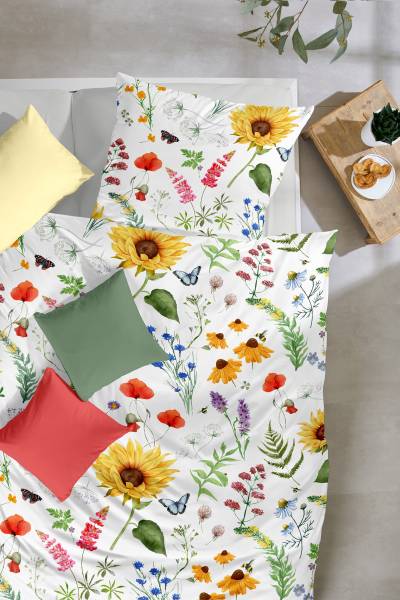 Renforcé-Bettwäsche Flowerbee Renforcé - Mehrfarbig - 135 x 200 cm + Kissen 80 x 80 cm