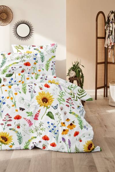 Renforcé-Bettwäsche Flowerbee Renforcé - Mehrfarbig - 135 x 200 cm + Kissen 80 x 80 cm