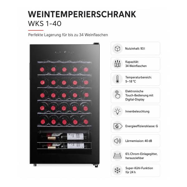 Weinkühlschrank WKS 1-40 Schwarz