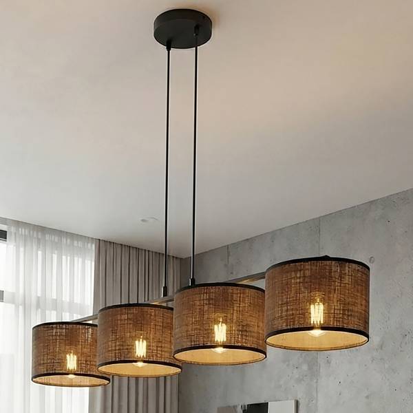 Pendelleuchte Eco Typ B Stahl / Mischgewebe - 4-flammig - Braun